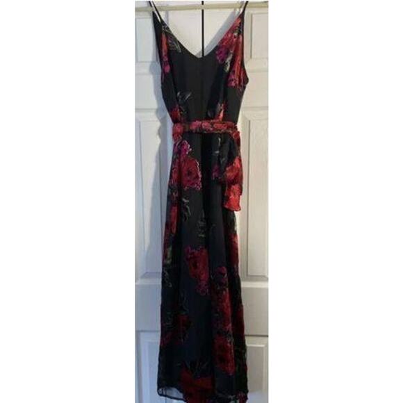 Anthropologie Ett Twa burnout velvet black red holiday jumpsuit. Small - Picture 4 of 4